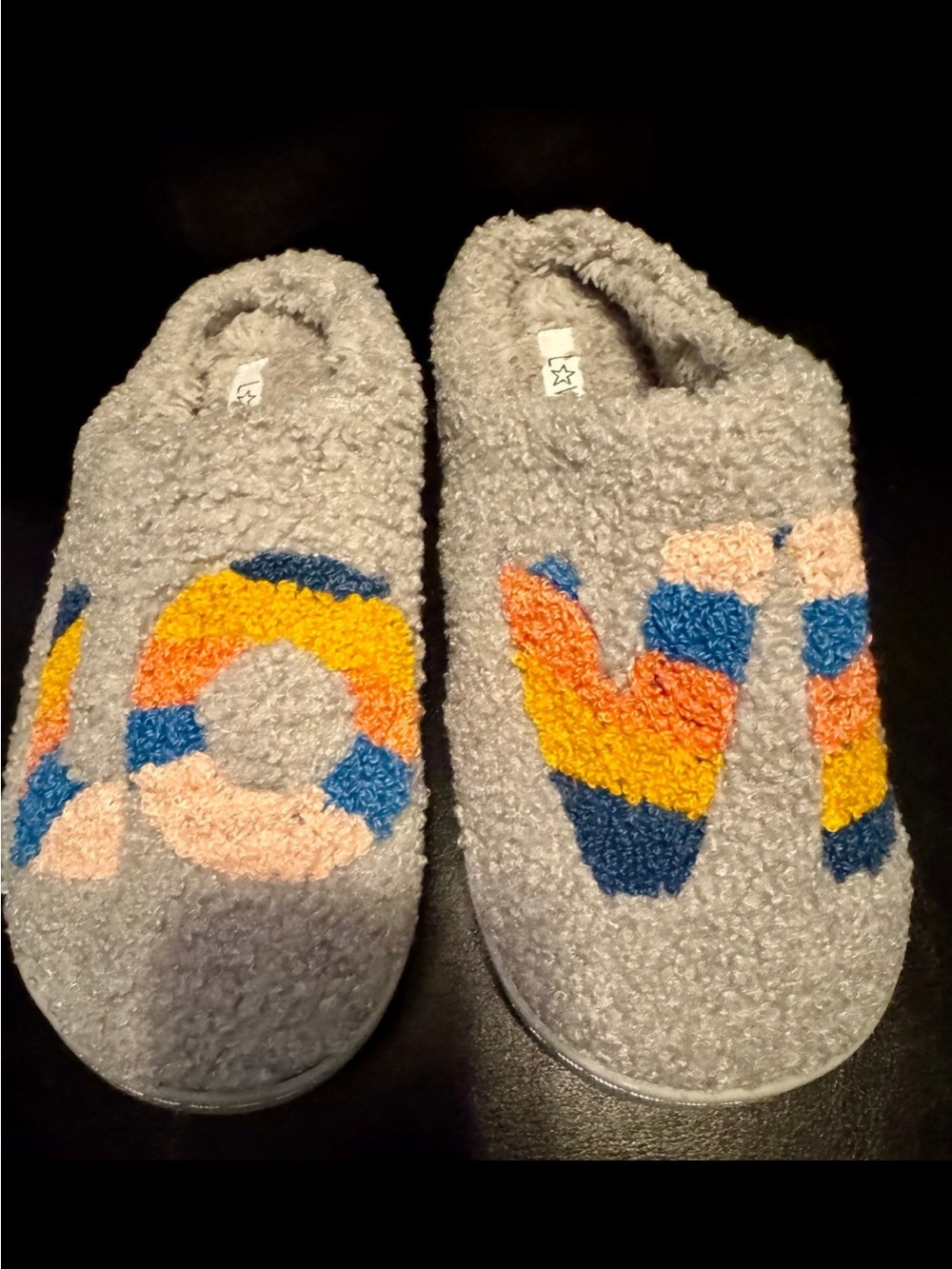 Ladies Cozy Grey 'LOVE' Slippers with Colorful Accent